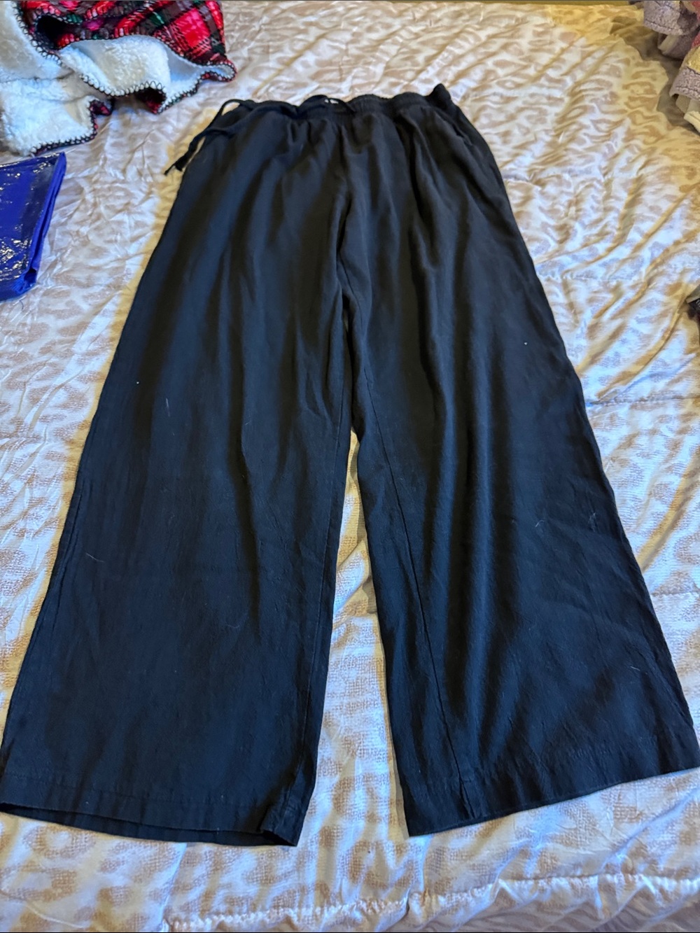 Black Wide-Leg women’s linenPants - Casual Drawstring Trousers